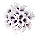 Houda Calla Lily Bridal Wedding Artificial Fake Flowers Party Decor Bouquet PU Real Touch Flower 10PCS (Purple White)