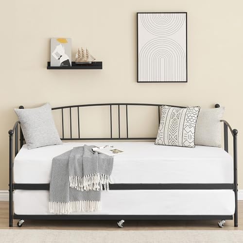 Idealhouse IZKWPK8EMVB-BQDUPTI2_QCOH2QF4 Twin Daybed With Trundle, Metal Twin Size Daybed With Pullout Trundle 6 Casters thumb #2
