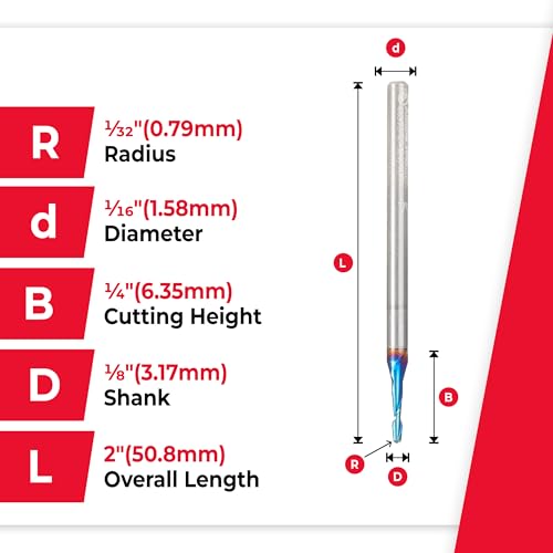 Fraise Up-Cut ball nose 1/16 Amana Tool 46373-K carbure Spektra pour gravure 2D et 3D