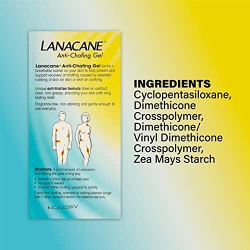 Lanacane Anti-Chafing Gel, Soothes And Helps Relieve Soreness From Rubbing Skin On Skin Contact, Non-Staining, Fragrance Free, Running, Cycling and Travel Essential, 28g