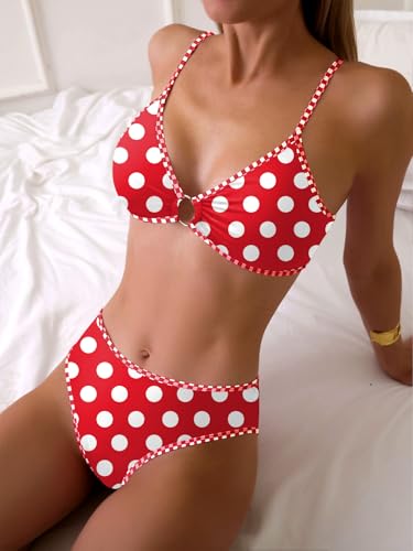 Image of Fanuerg Women's Triangle Bikini Sets O Ring Linked Two Piece Swimsuits Floral Printed Cheeky Bathing Suit