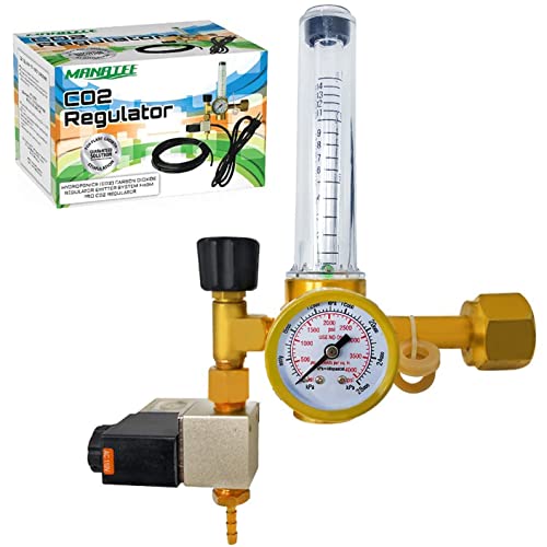 MANATEE Hydroponics CO2 Regulator Emitter System with Solenoid Valve Flowmeter for Grow Room Grow Tent Garden - 0-4000 PSI Gauge - CO2 Monitor, Sensor & Pressure Monitor Accurate & Easy to Adjust