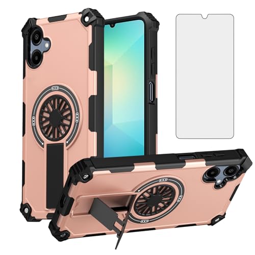 Coque Samsung Galaxy A06 5G avec verre trempé et béquille antichoc Asuwish Rose Or