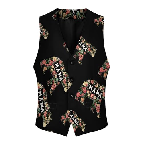 Mama Bear Floral Mens Slim Fit Suit Vest Dress Waistcoat Casual Business Vest4