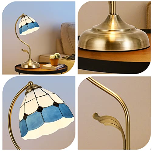 Shine Luest Vintage Blue Painted Glass Table Lamps, Dimmable Led Lights For Nightstand Office, Library, Bedroom, Parlor,Farmhouse #TOP5
