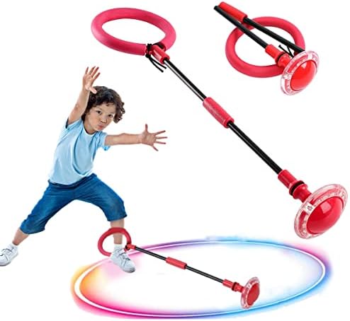 HONGECB Flashing Swing Wheel, Children's Flashing Jump Ring, Ankle Skipping Ball, Foldable Glow Jumping Ball, Fitness Educational Toy, Outdoor Bouncy Game for Unisex, Red