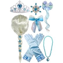 Princess Wig Braid with Tiara Necklace Gloves Princess Dress Up Costume Cosplay Accessories for Kids Girls