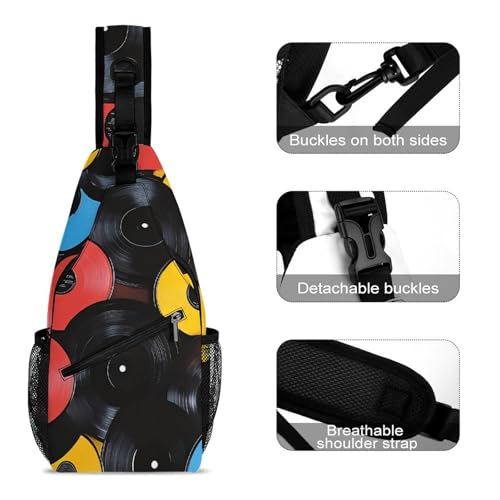 Colorful Vinyl Records Crossbody Sling Backpack Casual Chest Bag Fanny Pack for Women Men Travel Hiking3