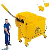 Industrial Mop Bucket with Wringer, 5.28 Gallon Commercial Janitorial Cart for Business, Mop Bucket and Side Wringer Combo with Wheels for Home and Restaurant