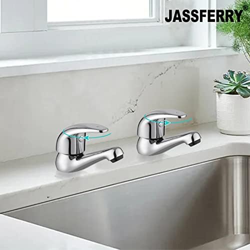 JASSFERRY Chrome Pair of Basin Taps Hot and Cold Water Bathroom Sink Tap Top Lever Handle 1/2" Faucets, Set of 2