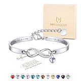 Personalized Birthstone Bracelet for Women - Silver Infinity Heart Birthstone Charm Bangle Bracelet,Adjustable Customized Bracelets Trendy Friendship Jewelry Birthday Christmas Gifts for Her Women