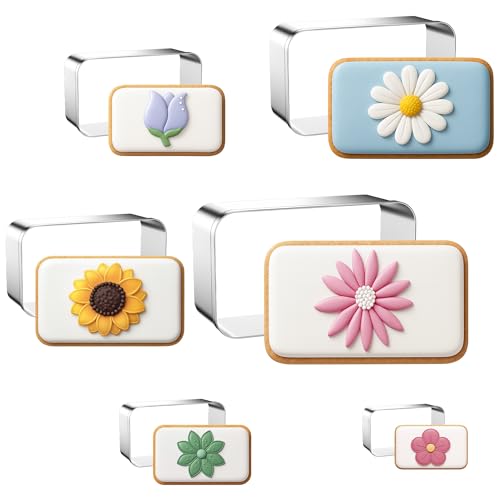 FUSOTO 6PCS Rectangle Cookie Cutters Set, Stainless Steel Kitchen Baking Supplies, for Biscuit, Homemade Cookies, Cake Decorating, Geometric Cookie Cutter, (1.5", 2", 2.5", 3", 3.5", 4"), Rectangle