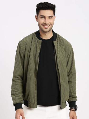 Image of SHOWOFFFF Men Solid Bomber Jacket | Mock Collar Full Sleeves Nylon Jacket for Mens | Slim Fit Regular Length Jacket for Men's