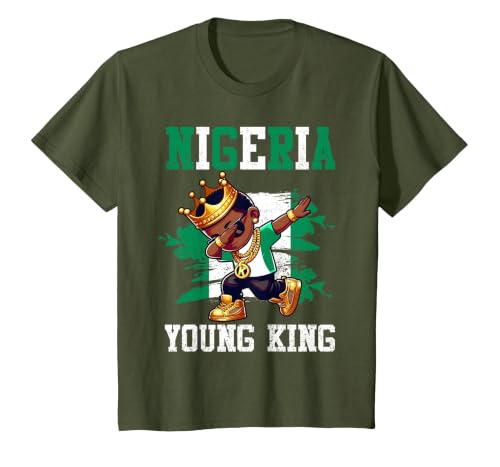 Nigeria Young King Nigerian Boy African Proud Nigerian Flag T-Shirt, Youth, Olive Green, X-Small