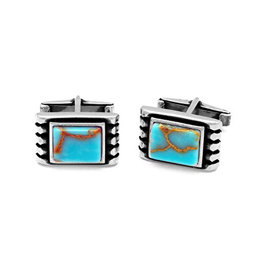 Chicotta Men's Solid Sterling Silver Cufflinks With Rectangle Antique Turquoise Gemstone #TOP29