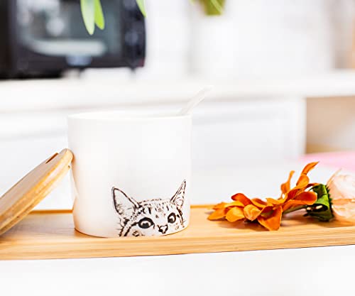 Xianfenju Cute Ceramic Sugar Bowl Salt Container Cat Seasoning Jar Seasoning Bottle Seasoning Box With Lid And Spoon On White #TOP2