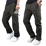 [Ｋａｙｉｙａｓｕ] カーゴパンツ メンズ 裏起毛パンツ 作業着 フリース 大きいサイズ 暖パン 裏ボア 太め 防寒ズボン 厚手 冬 カジュアル ロング アウトドア 通勤 通学 登山 防寒 防風(L 裏起毛グリーン)