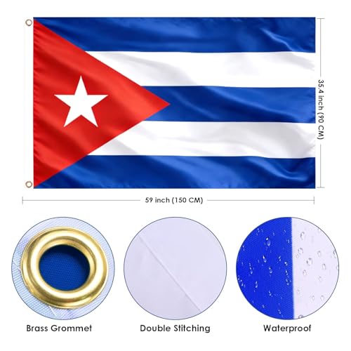 Image of Ahfulife Cuba Flag 3x5 Ft for Revolution Day, 1 Pc Large Cuban National Flag for Outdoor Indoor, Double Sided with Brass Grommets for July 26th Celebrations, Independence Day, Party Street Decor