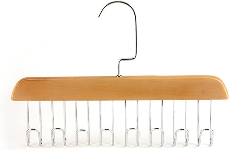 JSEIAJB Multifunction Wood Belt Organizer Tie Scarf Rack Hanger Metal Hook Wardrobe Closet Storage(Natural 8hooks)