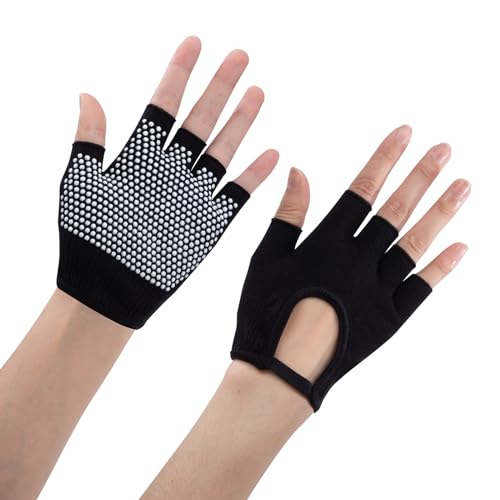 ZLLkeji Guantes de Yoga Antideslizantes para Mujer Guantes de Entrenamiento Transpirables Cómodos Guantes Sin Dedos para Pilates, Danza, Yoga Aéreo, Fitness, Gimnasia Negro…