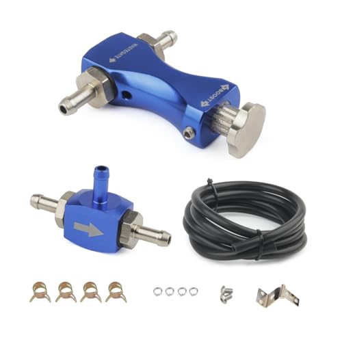 MiJunHD Manual Boost Controller Universal Aluminum Pressure Regulation Valve Kit with Mounting Bracket Hose for Turbocharged Engine Components (Blue 1-Piece)