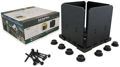 Image of Ozco Ironwood 8x8 Post Base Kit, Includes 1 Post Base Plate, 4 Decorative Plates, 4 Hex Cap Nuts, OWT Timber Screws, Galvanized Steel for Pergolas | 51709