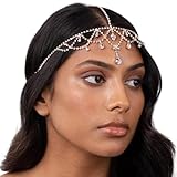 Fdesigner Crystal Head Chain Jewelry Wedding Headpieces Rhinestone Bride Hair Jewelry Women Hair Accessories (Gold)