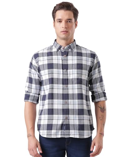 Image of TURMS Men's Casual Checks Shirts, Odor Control, Moisture Wicking, Button Down Collar, Cool Tech Cotton Fabric, Tailored Fit, Full Sleeve