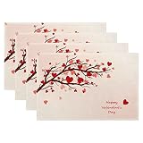 Valentine’s Day Placemats Set of 4, Valentines Tree Heart Place Mats Valentines Table Mat Placemat H