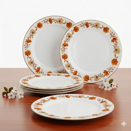 Image of Melamine Quarter Plates | Round Half Plate | Microwave Safe | Break Resistant | Plates for Snacks, Lunch, Dinner | Plates for Home, Office, Restaurant | Set of 6 | 7 Inch's (Marie Gold)