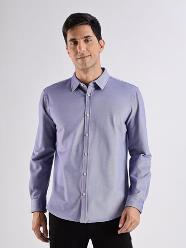 Image of TURMS Men's Solid Knitted Shirts, Odor Control, Stretchable & Breathable, Cotton Blend, Tailored Fit, Full Sleeve