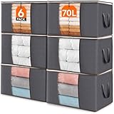 Lifewit 70L Clothes Storage Bags, Foldable Storage Box Moving Bags Wardrobe Storage Organiser Packing Boxes for Moving House with Clear Window for Clothing Bedding Blankets, Grey, 6 Pack