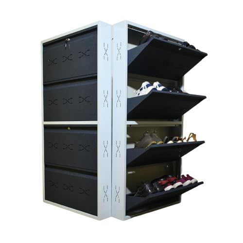 Image of I Metal Shoe Rack I Double Lock I Slim and Wall Mounted I 4 Shelves (Grey Colour) I Coad LC 2L-04 GR I Height 58 Inches, Width 29 Inches, Depth 5.5 Inches I 3 Years Warranty.