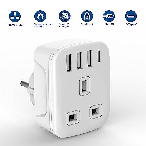 European Plug Adapter,Uk to European Plug Adapter,Travel Adapter Uk to Europe with 4 USB Ports - Image 3