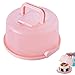 TheStriven Recipiente para Conservar y Transportar Tartas Porta Tartas Redondo Recipiente para Pasteles con Tapa Caja de Almacenamiento Portátil para Cupcakes con Asa Transparente para Tartas Rosado
