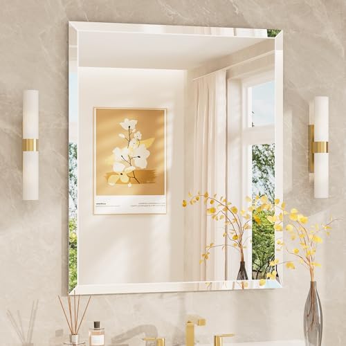 TETOTE 30" x 36" Rectangle Mirror with Frameless Tempered Beveled Edge for Vanity and Bathroom