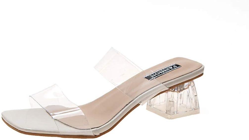Women’s Clear Chunky Heel Sandals – Transparent Strappy Mid Heel Slides For Summer