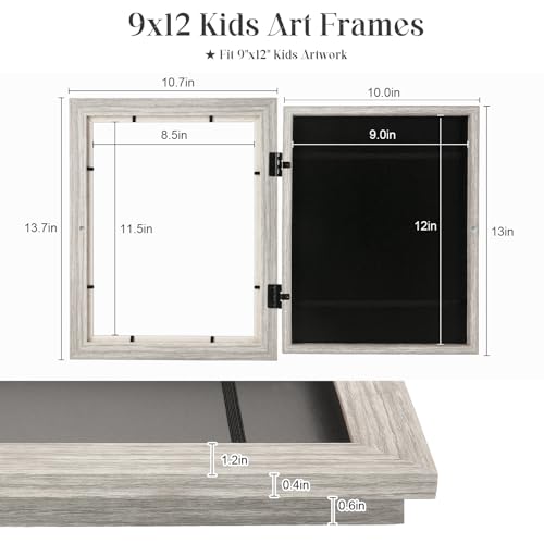 Image of GULETHUN [2-Pack] Kids Art Frames, 9x12 Front Opening Kids Artwork Frames Changeable, Light Wooden Color Artwork Display Storage Frame for Wall, Holds 50 Pcs, for 3D Picture, Crafts, Children Drawing