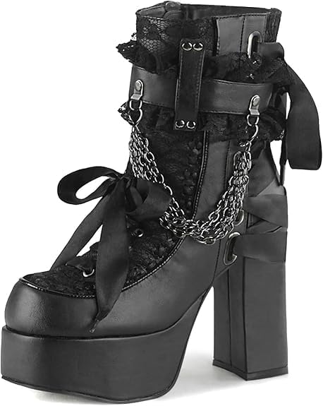 Womens Lace Platform Boots Goth Chunky High Heels Ankle Combat Zipper Ankle Platform Boots for Women Goth