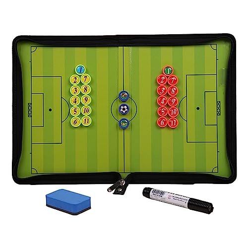 Taktiktafel Fußball, Coaches Taktikboard Fussball, Tragbar Trainer Taktikmappe, Klappbar Trainermappe mit Magnetische Große Schachfiguren, Stoppuhr Timer, Schiedsrichter Pfeifen, Schwamm, Marker