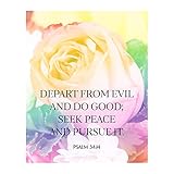 Depart From Evil And Do Good - Psalm 34:14 - Bible Verse Wall Art Print - Inspirational Floral Christian Wall Art Decor For Home Decor, Kitchen Decor, Office & Church Decor, Unframed - 8x10
