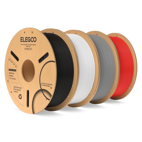 Image of ELEGOO PLA 3D Printer Filament 1.75mm Bundle 4KG, Dimensional Accuracy + /- 0.02mm 4 Pack 1kg Spool(2.2lbs) Fits for Most FDM 3D Printers(Black /White /Grey /Red)