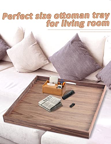 Existing 23X23 Inch Tray For Ottoman, Serving Tray With Handles, Square Walnut Platter Decorative Wooden Tray For Breakfast In Bed, Lunch, Dinner, Living Room, Tea, Coffee Table, Party (Brown) #TOP3