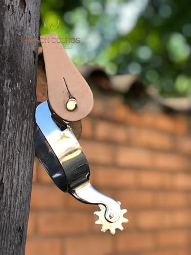 espora quarto de milha inox com correia em couro legítimo cutucadeira (natural)