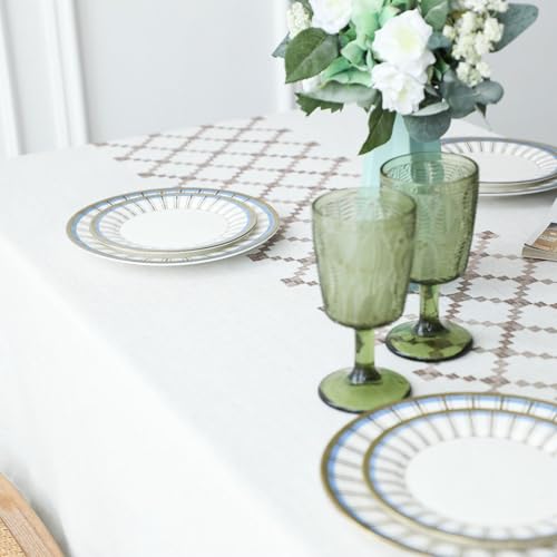 Nappe de table blanche haut de gamme à pompons motif grille - 6