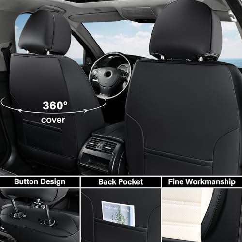 Image of Coverado Car Seat Covers Full Set, Seat Covers for Cars, Automotive Seat Covers, Waterproof Nappa Leather Front Seats and Back Car Seat Protector, Universal Fit for Most Cars SUV Trucks,Black&White