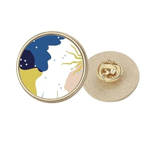 Broche ronde métal doré motif bleu blanc pour blazer femme