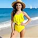 BUERCWS Girls Summer Two Piece Swimsuit Fashion Tiered Ruffle Bikini Bathing Suit Beach Swimwear with Shorts 7-13 Years Bathing Suit Kids Two Piece Yellow 7-8Years