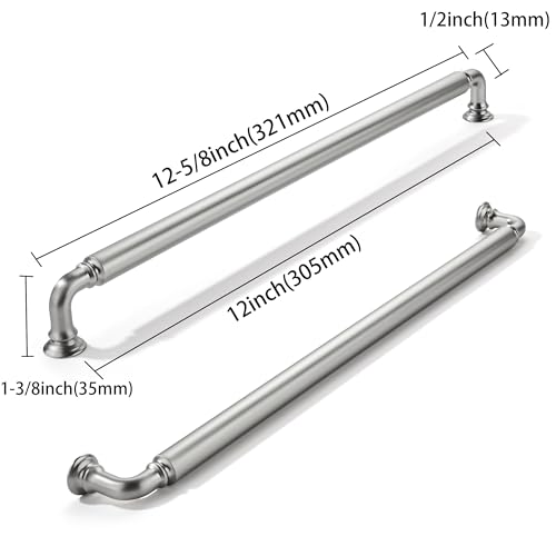 khtumeware 5-Pack Brushed Satin Nickel Heavy-Duty Solid Cabinet Pulls, 12 Inch(305mm) Hole Center, Drawer Pulls, Cabinet Hardware, Suitable for Kitchen Cabinets, Bathrooms and Dressers by khtumeware - Image 2