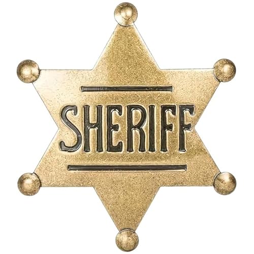 Spilla da sceriffo, a forma di stella, per adulti, sceriffo occidentale, spilla in lega con lettera esagonale, in lega, per compleanni, anniversari, decorazioni per costumi